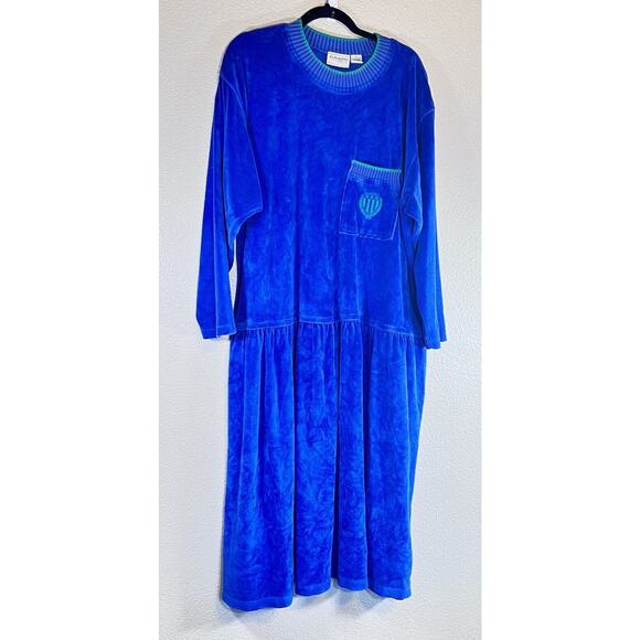 Vtg Liz Claiborne Elizabeth Plus 3 Velour Dress Long Sleeve Drop Waist - Picture 3 of 6